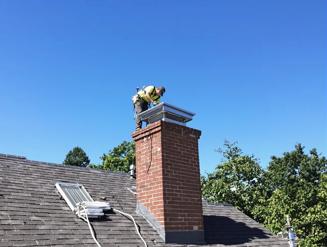 Highland Chimney Sweep technician measuring a chimney cap in Highland, CA
