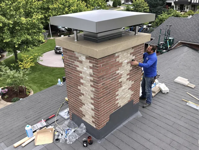 Highland Chimney Sweep team working on a custom chimney remodel in Highland, CA