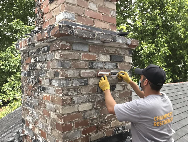 In-progress chimney restoration by Highland Chimney Sweep in Highland, CA