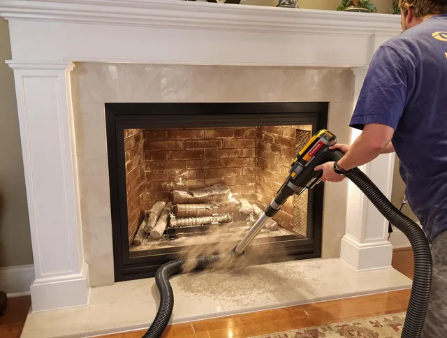 Fireplace cleaning performed by Highland Chimney Sweep in Highland, CA